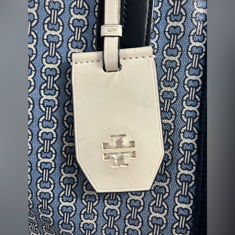 Tory Burch Gemini Link Blue Canvas Stripe Tote Bag - Picture 6 of 11